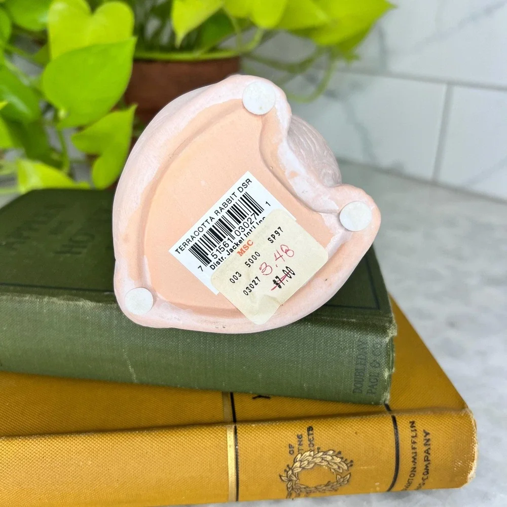 Vintage Terracotta Bunny Soap Dispenser 1990s Pink Rabbit Bathroom Decor